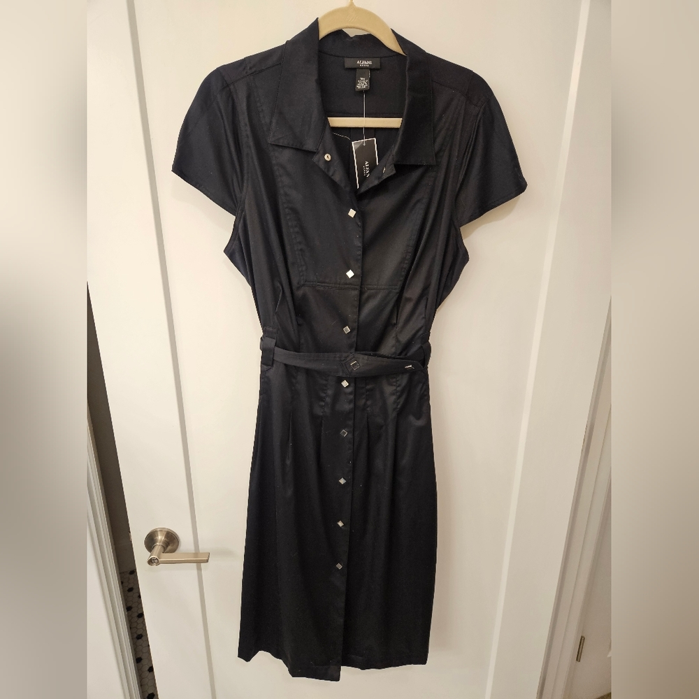 NWT - Alfani Cotton Satin Finish Black Shirt Dress - Size 16W